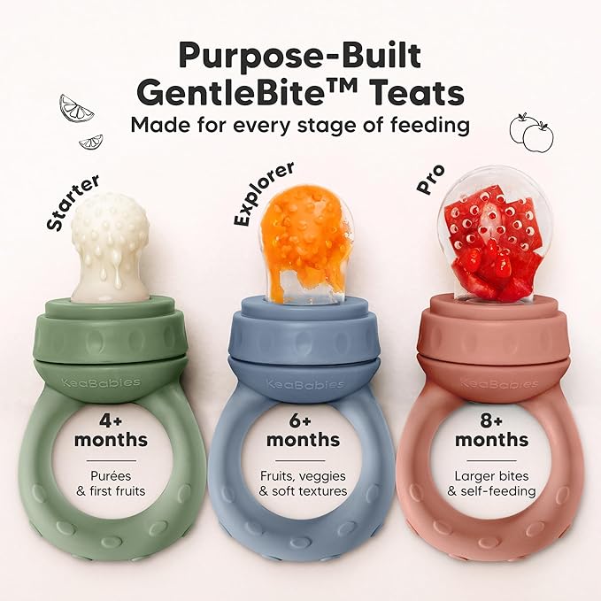 KeaBabies Baby Fruit Feeder 2pk - Silicone Baby Food Feeder for Babies 6-12 Months, Breast Milk Popsicle for Teething, Weaning, Freeze Frozen Solid Food, BPA-Free Infant Feeding Essential (Slate)