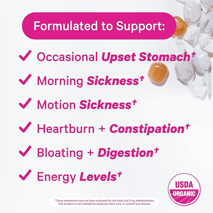 Pink Stork Organic Peppermint Sweets for Morning Sickness and Motion Sickness Support, Added Vitamin B6, 1st Trimester Pregnancy Must Haves - 30 Wrapped Peppermint Candies