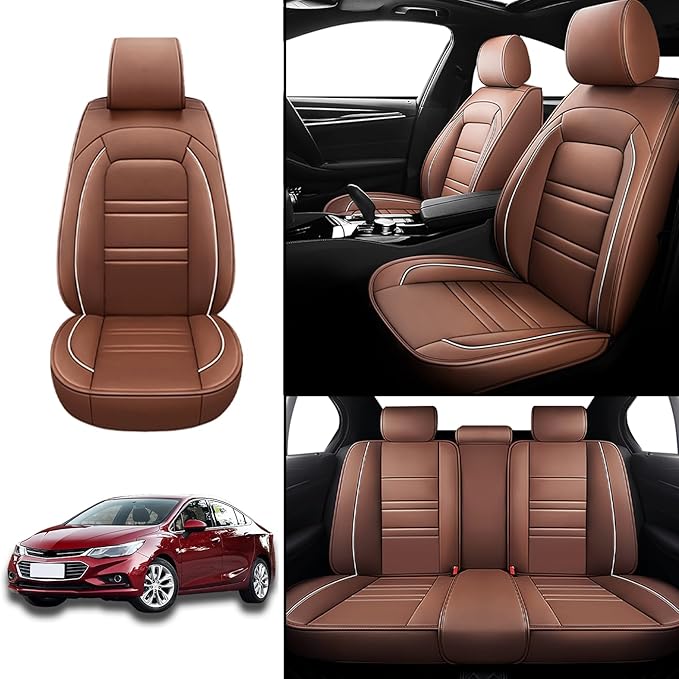 Seat Covers for Chevy Cruze 2011-2019 | 5-Seats Leather Seat Covers, Easy to Install Automotive Seat Covers Full Set (Full Set, Coffee)
