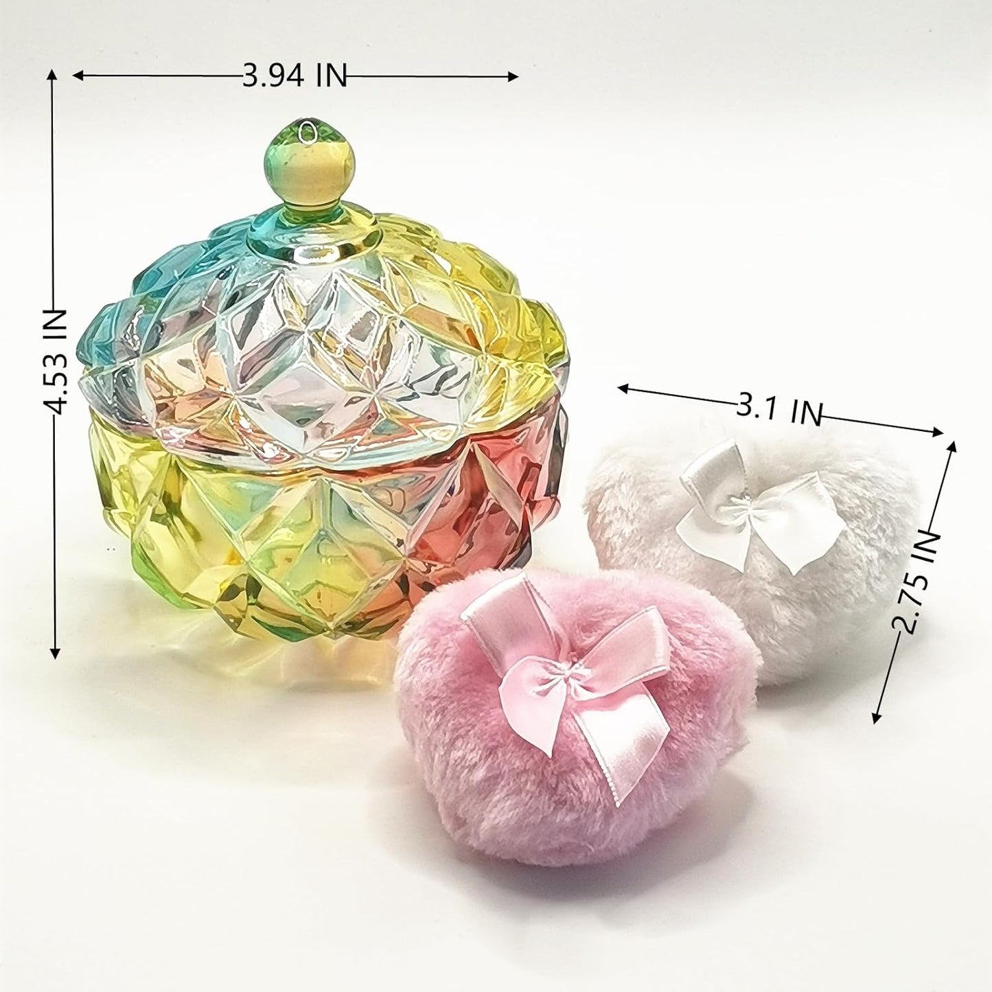 Body Powder Puff and Container - Glass Dusting Powder Container with 2 Soft Puffs Vintage Powder Puff Case for Women & Girls (3.94x3.94x4.53 H in) - GRB012-Multi
