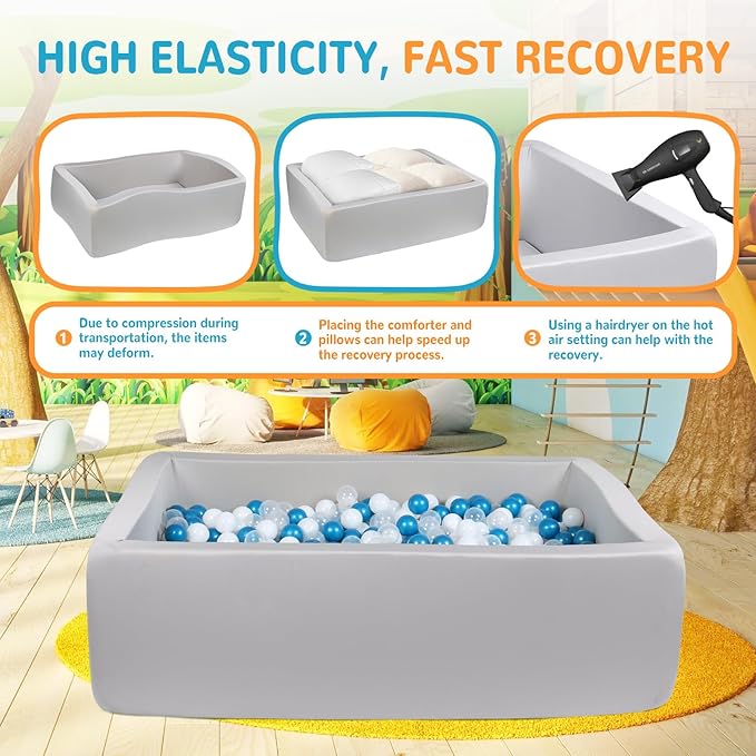Foam Ball Pit for Toddlers - 47" x 35" Extra Thick Rectangular Baby Ball Pit, Extra Large Toddler Ball Pit with No Balls, Indoor Outdoor Soft Ball Pool Children Playpen, Ideal Gift for Kids