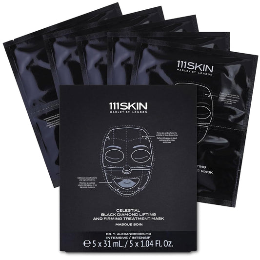 111SKIN Celestial Black Diamond Lifting and Firming Treatment Mask - Anti-Aging - Tone, Tighten, Retexturize Complexion - Fragrance Free - Set of 5 (2.5 oz each) - Face Mask