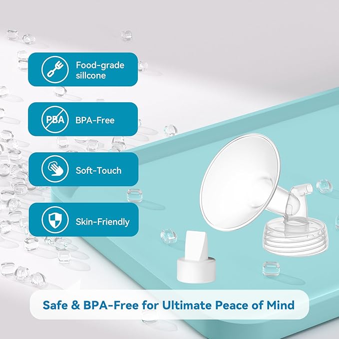 4PCS 19mm Breast Pump Flanges, Duckbill Valves Compatible with Spectra S1/S2/9Plus/Synergy Gold, Motif Luna, Wide-Mouth Bottle Fit, Breast Pump Accessories