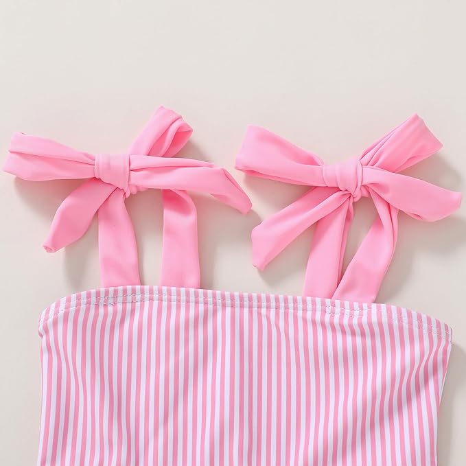 YOUNGER TREE Toddler Girls Two Pieces Swimsuit Color Block Stripe Swimwear Summer Beach Bathing Suit 18M-5T