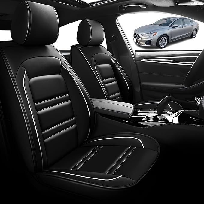 Seat Cover for Ford Fusion 2006-2020 | Car Seat Covers Front Seats, Waterproof Seat Protectors, Automotive Front Seat Covers (Front Seat, Black&White Line)