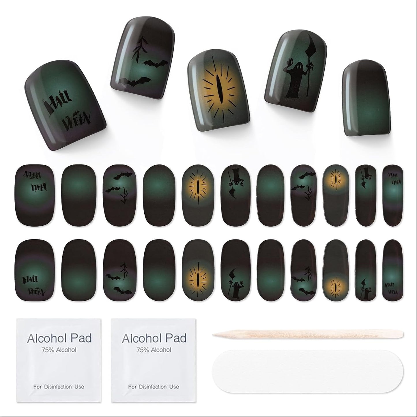 Gloss Nail Strips|Uv Free|22 Pcs,Gel Nail Stickers|Long Lasting Two Weeks and Easy to Apply&Remove|Dark Halloween