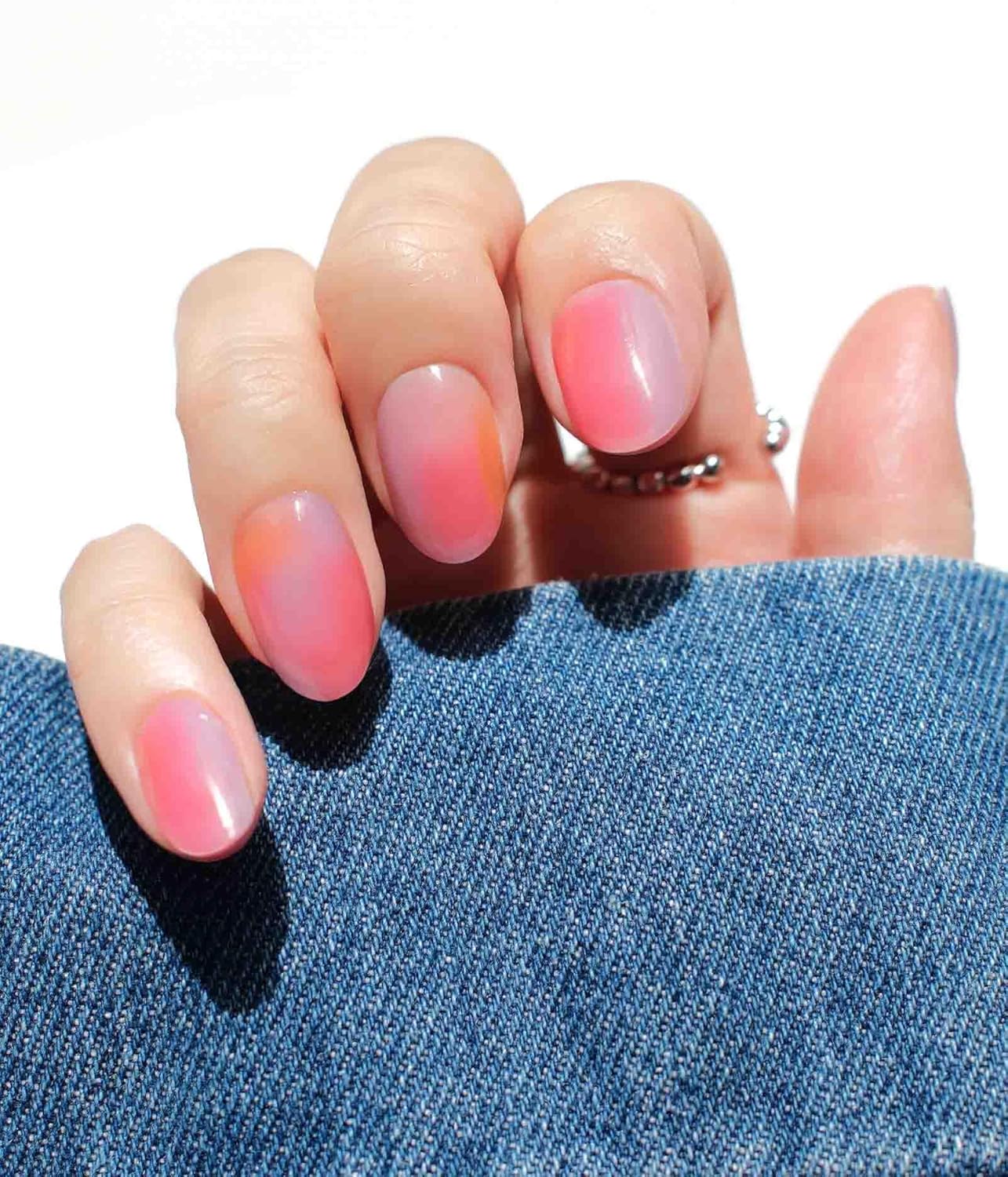 Nail Polish Strips - 22 Pcs Salon Quality Gel Nail Stickers - Long Lasting Wraps (Strawberry Cocktail Pink&Orange)