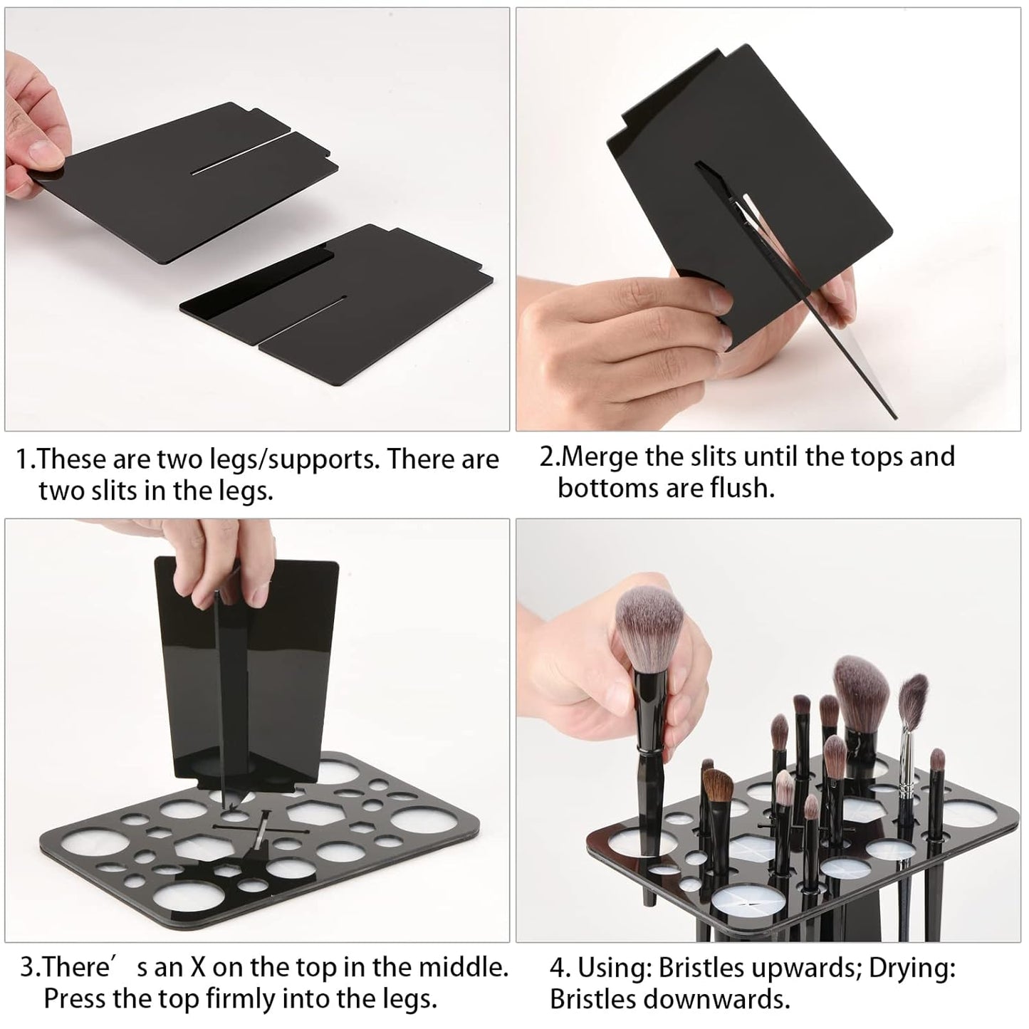 Acrylic Makeup Brushes Drying Rack, Brushes Dryer, Collapsible Holder Stand Tree Tray Support Display for Makeup Artist Nail Brushes Paintbrushes Makeup Lovers, 28 Slot, Black, Unisex