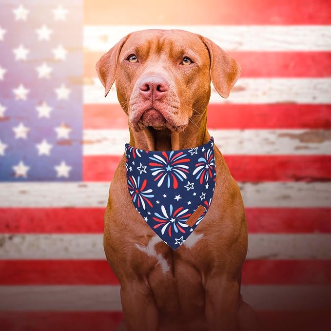 PTDECOR American Flag Dog Bandana 4th of July Dog Scarf Reversible Red Blue - Image 3