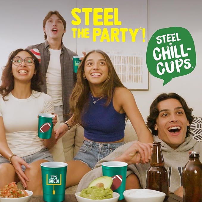 16 oz. Party Cup Football 'It's Good' Goal Post Design for Cold Drinks, Durable, Disposable, Recyclable, Made in USA, Green 12 Count