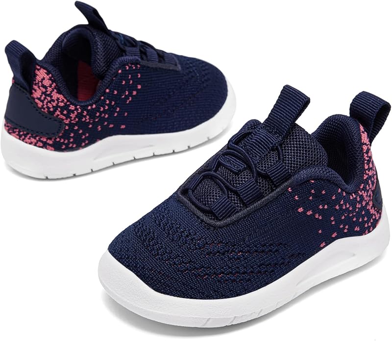 MORENDL Toddler Slip On Sneakers Baby Walking Shoes Non-Slip Breathable Unisex Pink Mesh Lace-Up Athletic Sneakers Infant Running Shoes