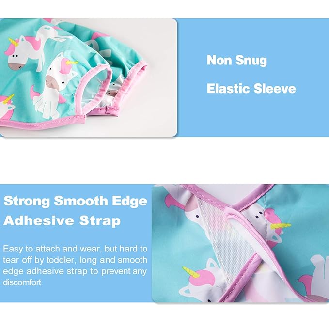 Long Sleeve Bibs For Babies 6-24 Months Full Coverage Shirt Bib for Baby Boys Girls Waterproof Smock Bibs with Sleeves Toddler Mess Free Bib for Eating with Pocket, 3 Pack