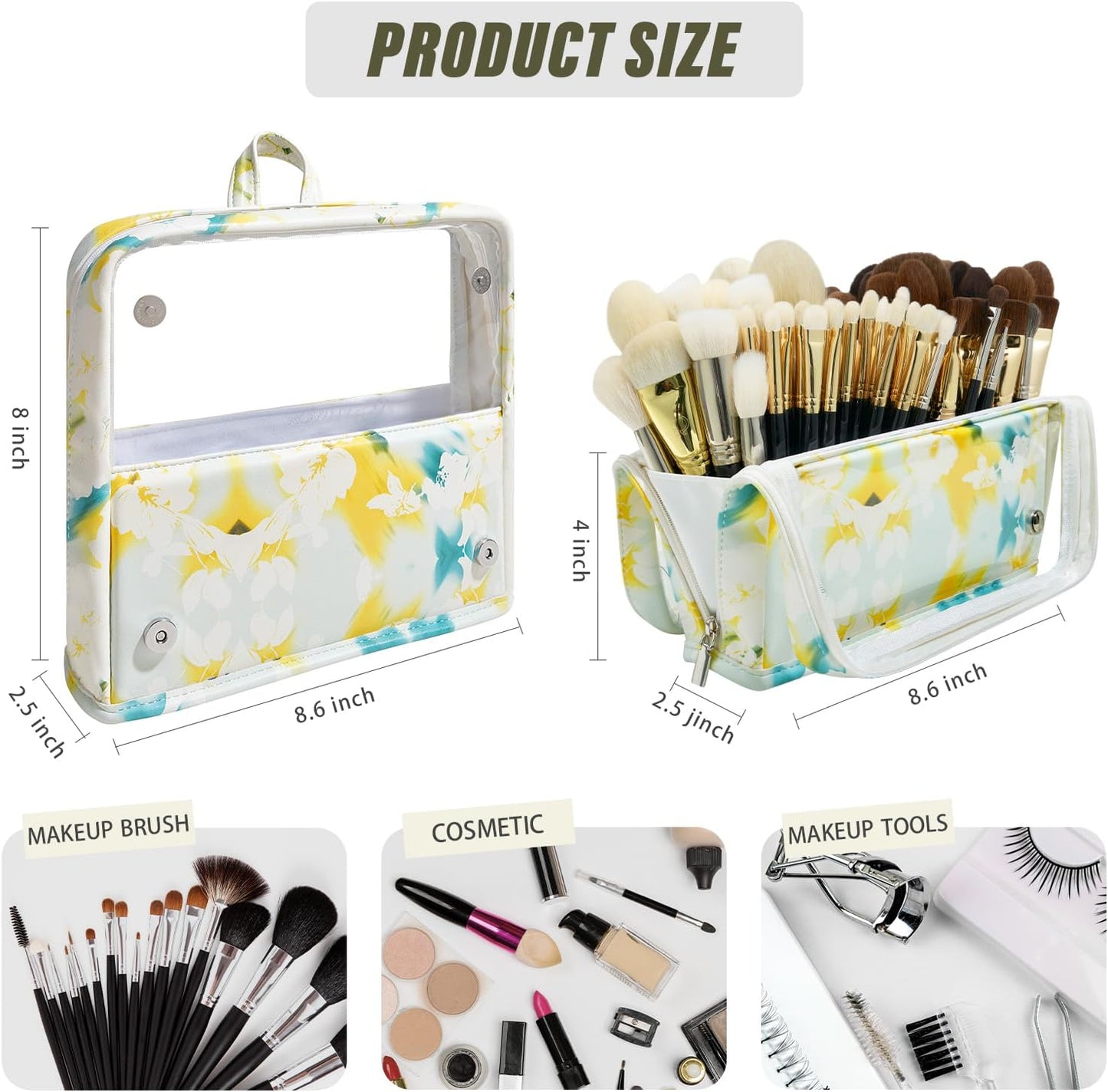 ROWNYEON Makeup Brush Bag, High Capacity Stand-Up Makeup Brush Holder, Travel Professional Cosmetic Bag Artist Organizer Bag Large Makeup Brush Case with Adjustable Divider (Brushes Not included)