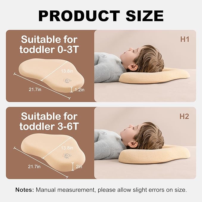 Reidio 1pc Toddler Silicone Pillow Breathable Toddler Pillow with Removable Cotton Pillowcase Kids Pillows for Sleeping Machine Washable (Blue, H1)