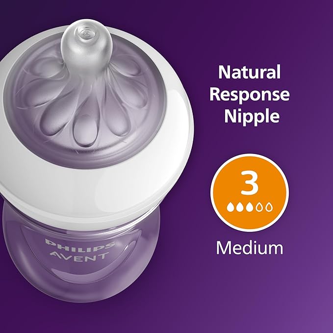 Philips Avent Natural Baby Bottles with Natural Response Nipples (Medium Flow, Flow 3), with Seahorse and Starfish Design, 9oz, 4-Pack, SCY903/68