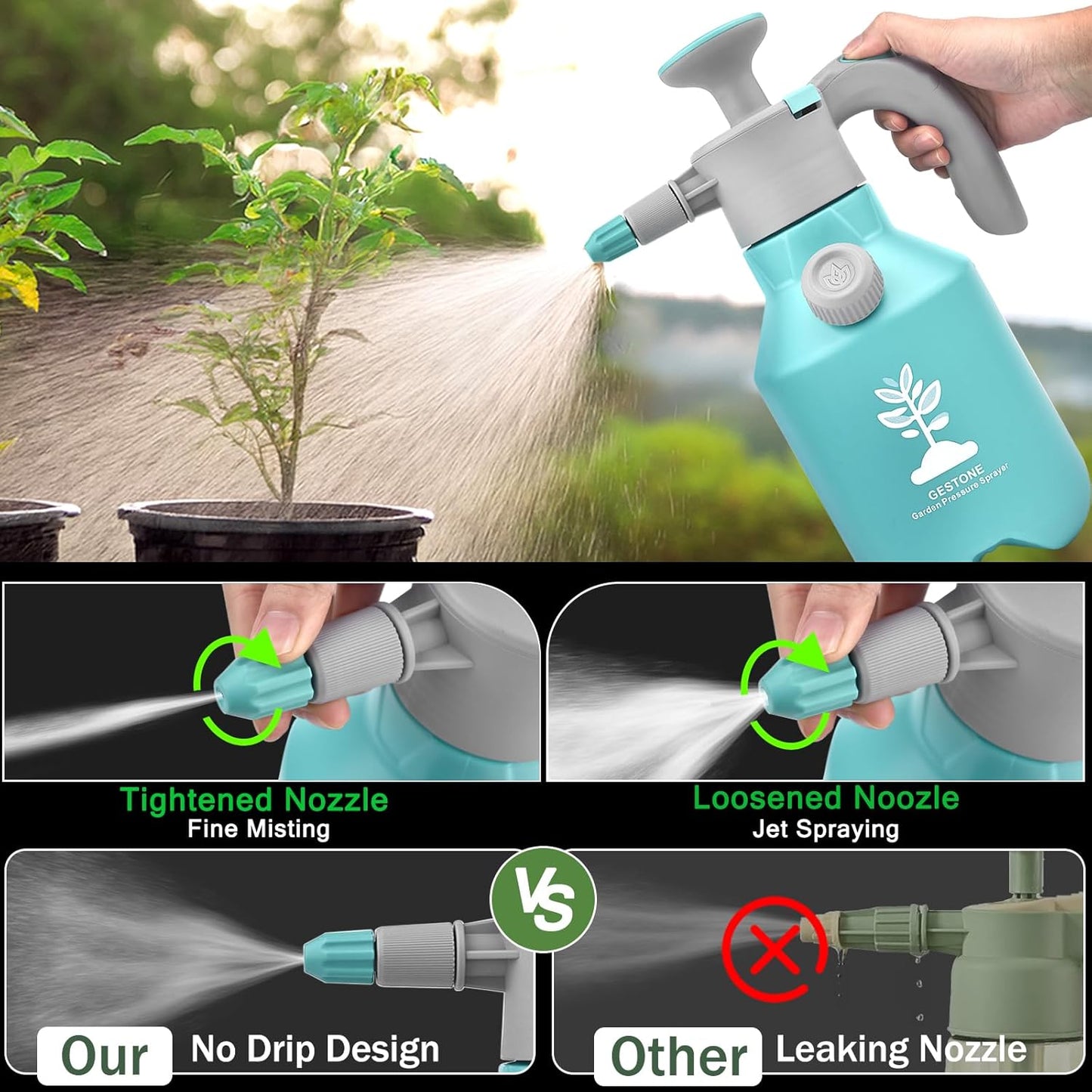 Garden Hand Pump Sprayer 1/2 Gallon Pump,68 Oz Handheld Pressure Sprayer with Safety Valve,Adjustable Nozzle,360° Extended Spray Rod,Ideal for Plants Watering,Fertilizing,Cleaning (68ounce,2L)