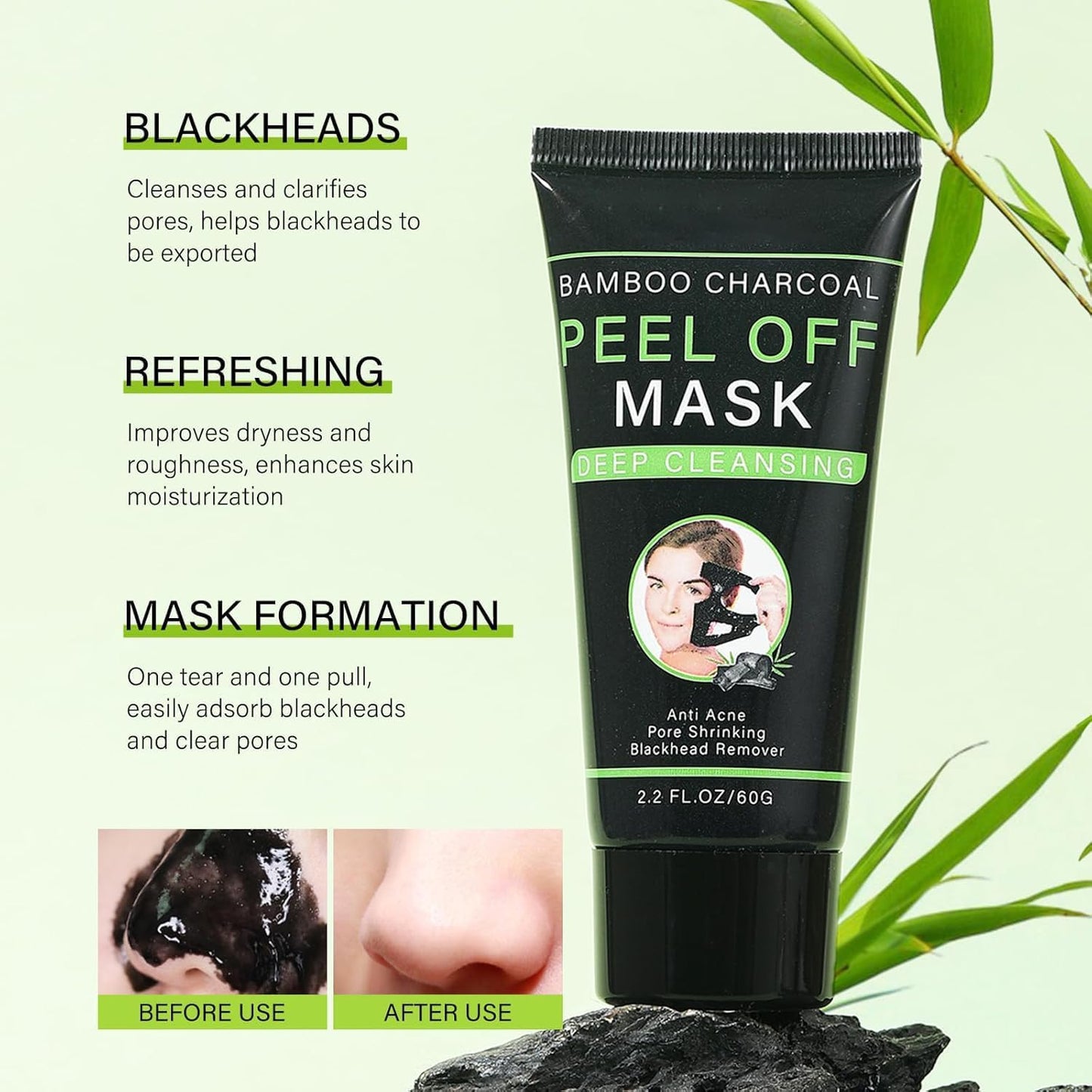 Blackhead Remover Mask, Activated Charcoal Peel Off Face Mask, Blackhead Remover for Oil Skin, Deep Cleansing for Face Nose Blackhead Pores Acne, For All Skin Types (2.12Fl.oz)
