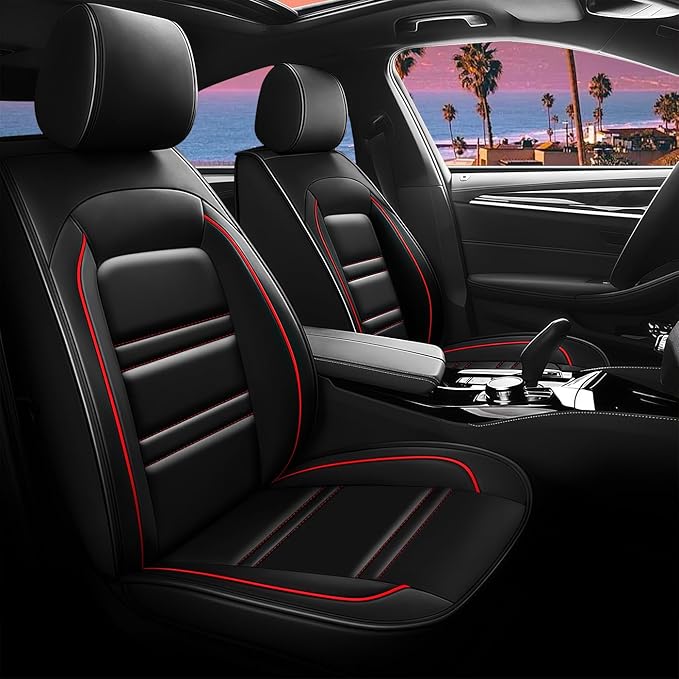 Seat Cover for Chevy Silverado 2500 2007-2025 | Car Seat Covers Front Seats, Waterproof Seat Protectors, Automotive Front Seat Covers (Front Seat, Black&Red Line)