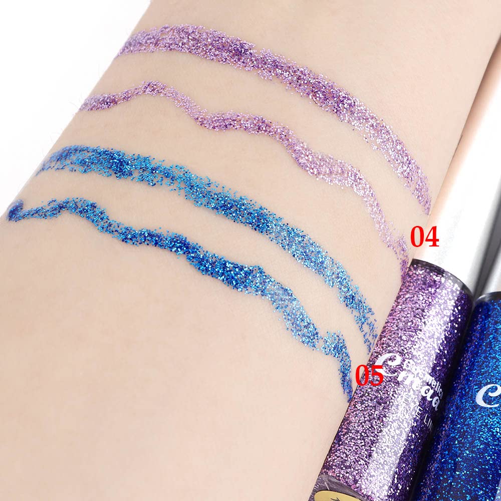 evpct 2Pcs Royal Blue Purple Liquid Glitter Eyeliner Set, Shimmery Finish