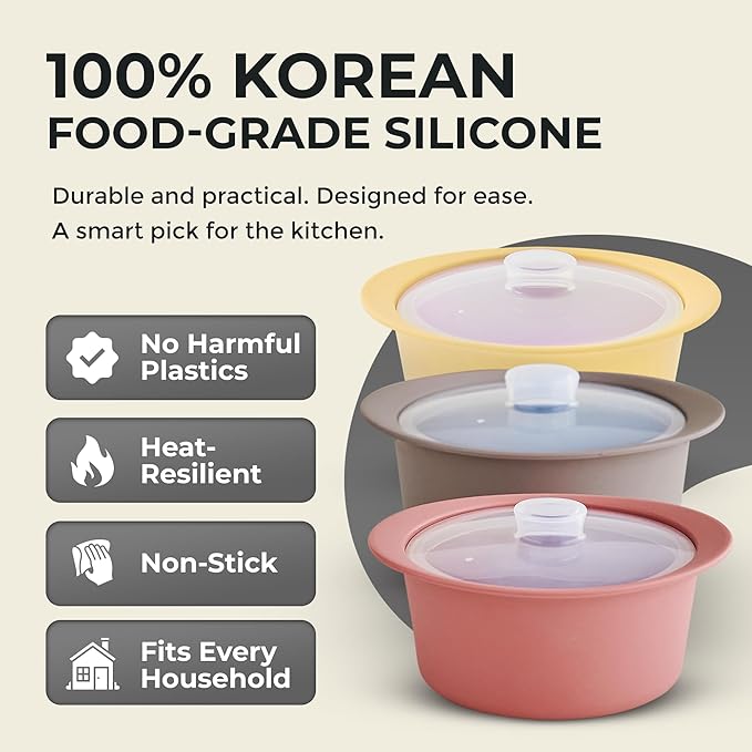 20oz Platinum Silicone Microwave Steamer Pot with Handle & Lid - Korean 100% Food-Grade Steamer Bowl, Heat-Resistant Cooker with Steam Holes, Easy Clean, Dishwasher Safe, Taupe Brown