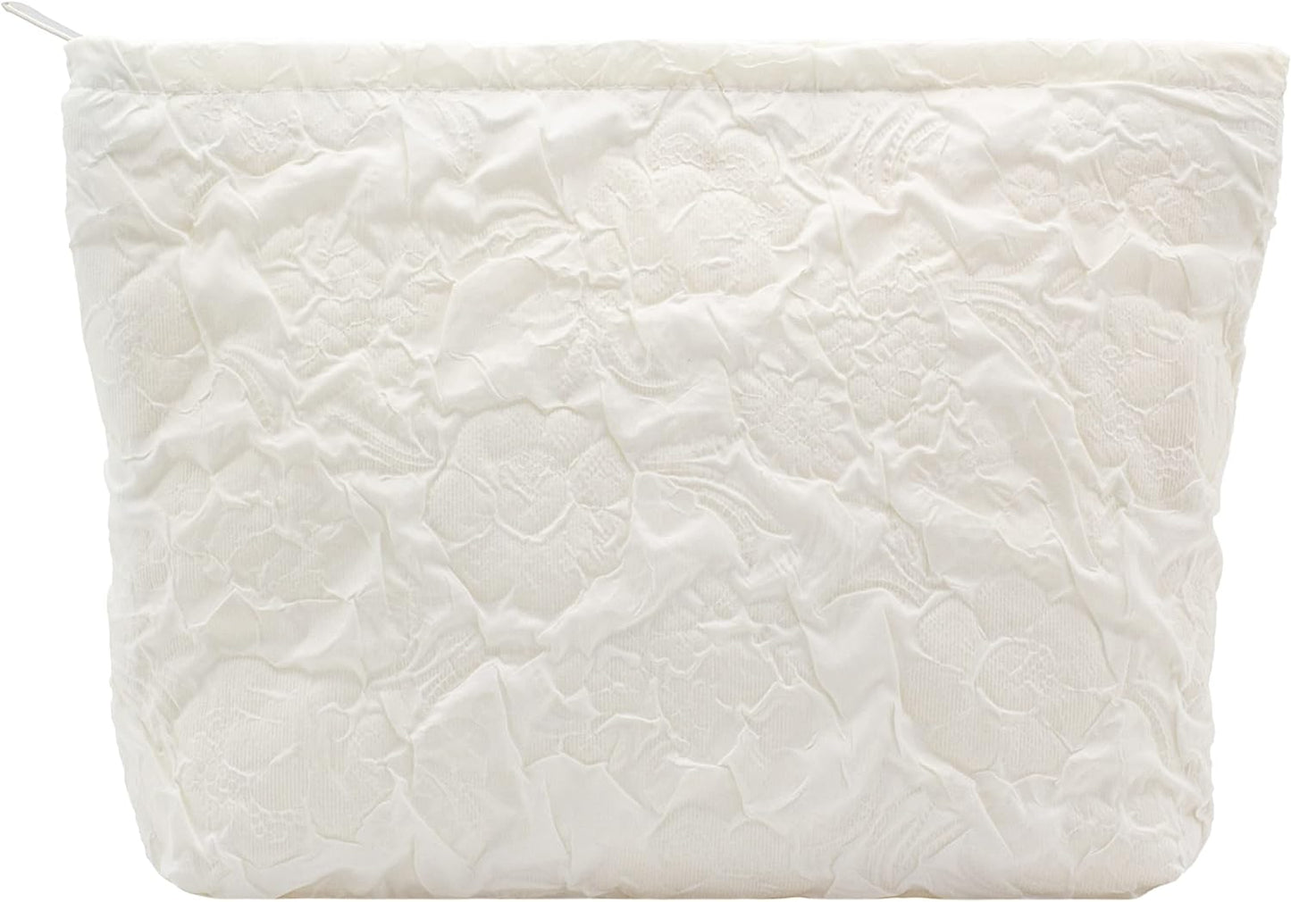 Makeup Bags for Purse Zipper Cosmetic Pouch Large Travel Canvas Make Up Organizer Tool Pouch for Women and Girls,Flower Ivory