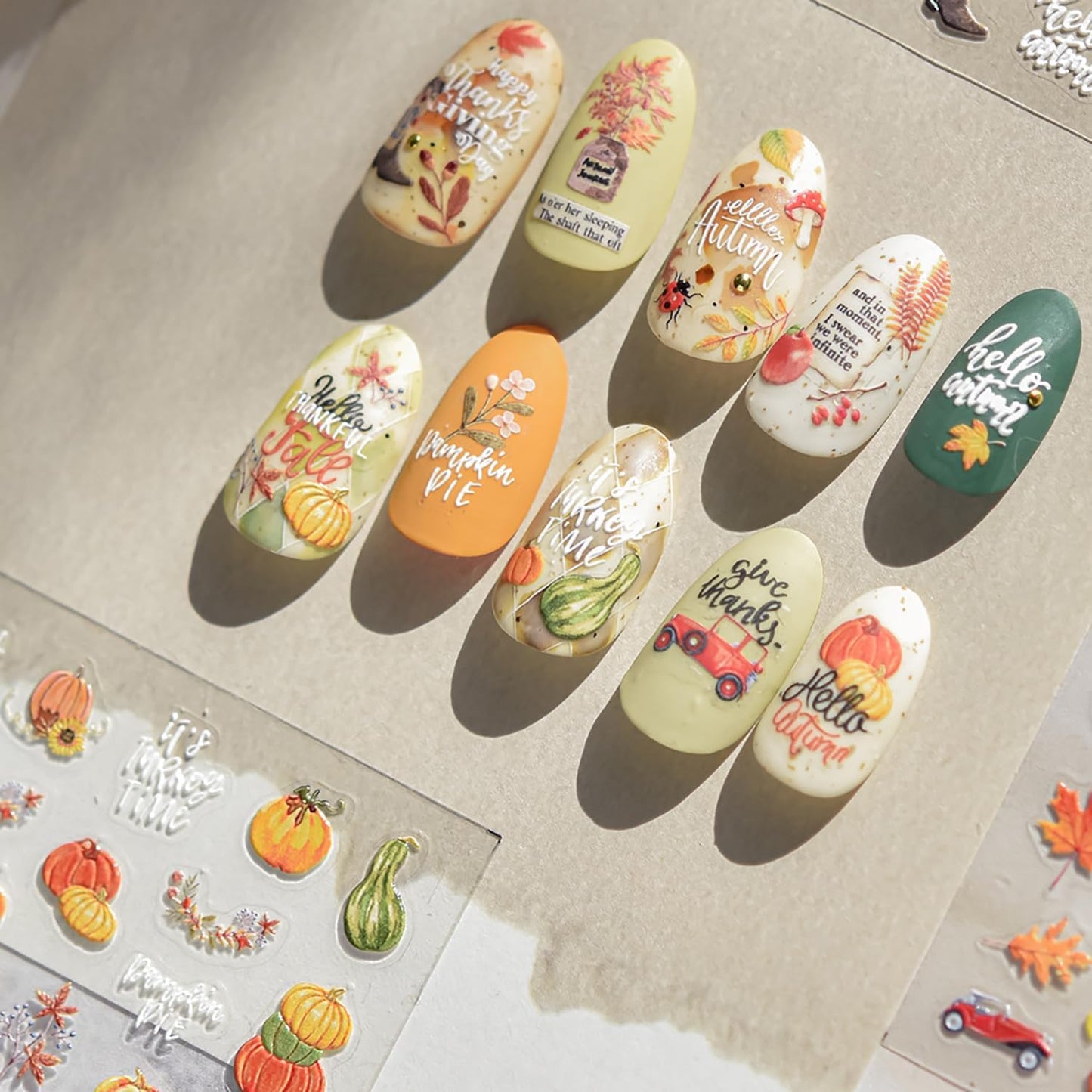 1 Sheets Embossed Pumpkin Nail Decals for Nail Art Thanksgiving Day Fall Nail Stickers 5D Self-Adhesive Autumn Leaf Nail Art Stickers Cute Pumpkins Nail Decal for Women DIY Manicure Decor