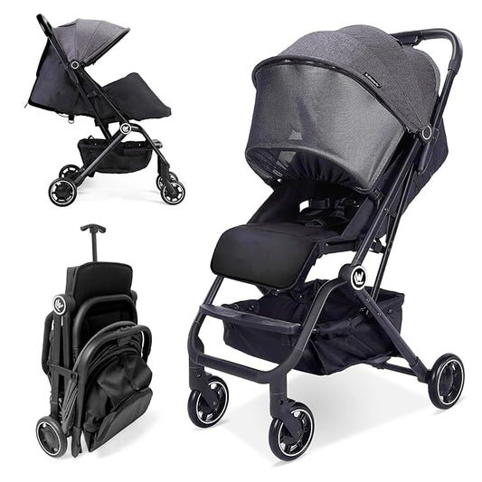 Lightweight Baby Stroller, Compact Travel Stroller with Retractable Foot Cover & Sleep Shade, One Hand Easy Foldable Strollers, Adjustable Reclining Seat for 0-36 Months