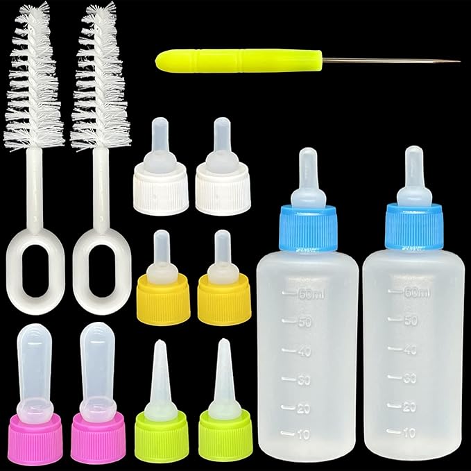 Pet Bottle Kit, Squeeze Liquid Replaceable Silicone Teat for Newborn Kittens, Puppies, Rabbits, Small Animals Replacement Teat Cat Feeding Bottle Feeding Tool