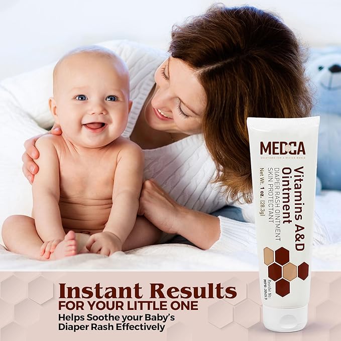 MEDca Vitamin A & D Diaper Rash Ointment- Protectant Cream For Sensitive Baby Skin - Lanolin & Petrolatum Formula, Dry-Cracked Hands/Feet/Face Skin, 1oz Tube, Bulk Case of 72