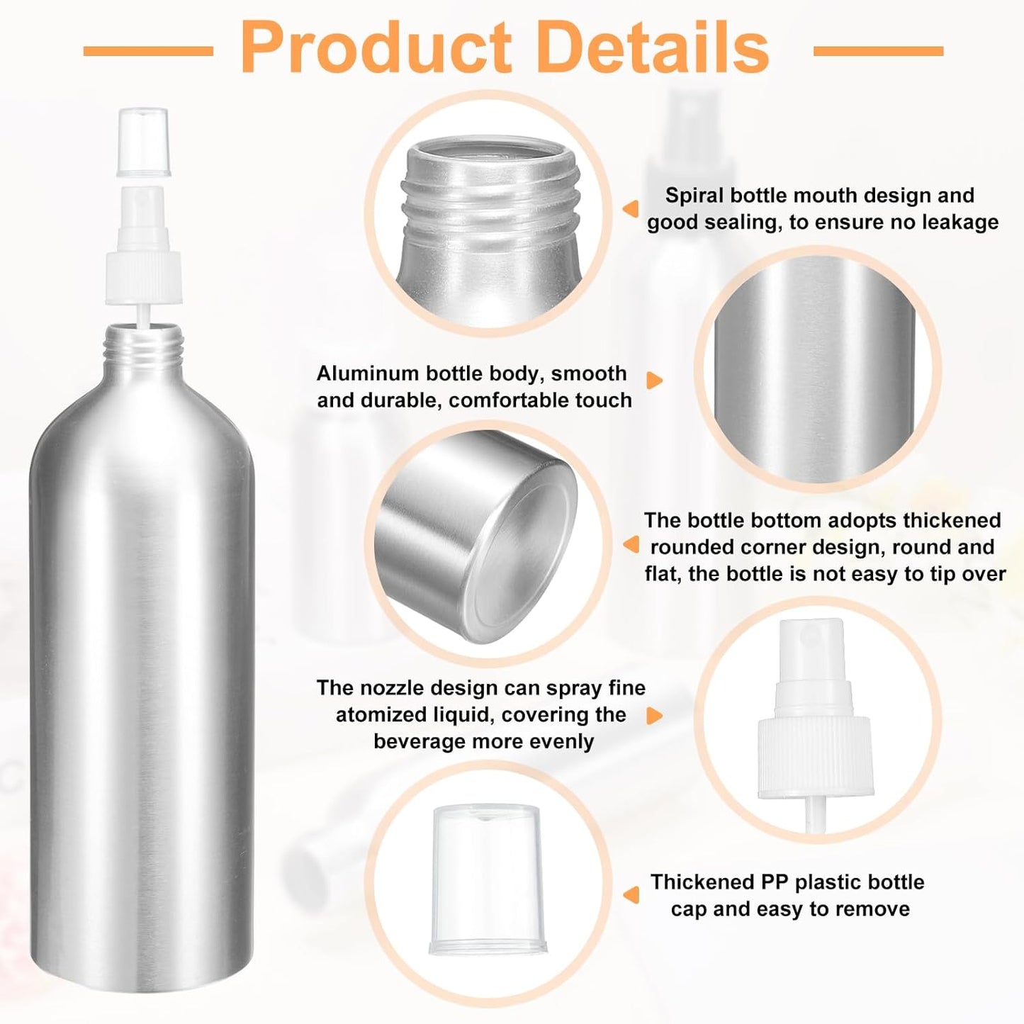 HARFINGTON 3pcs Aluminum Fine Mist Spray Bottles 500ml/16oz Metal Small Liquid Alcohol Refillable Travel Container with White Plastic Nozzle Cap for Perfume Skincare Cosmetic Storage Bottle