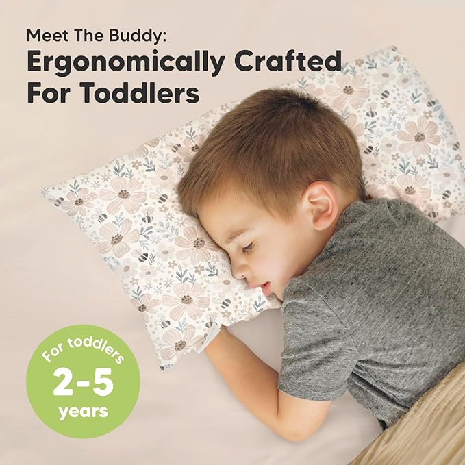 Toddler Pillow with Pillowcase - 10x18 My Little Dreamy Kids Travel Bed Pillows for Sleeping, Organic Cotton Small Pillowcase, Soft & Breathable, Machine Washable, Toddlers 2-5 Years Old (Flora Vale)