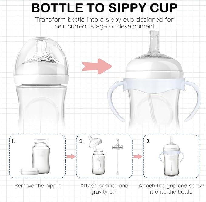 Straw Sippy Cup Conversion Kit for Philips Avent Natural Baby Bottles, Soft top and Weighted Transition Cup Kit with Handles, Pack of 6
