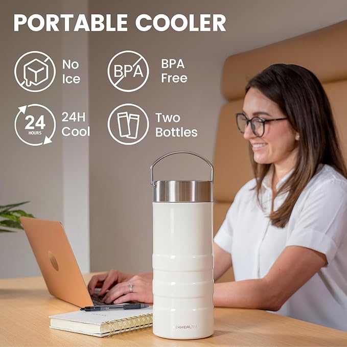 22oz Breast Milk Cooler for Work and Travel, 24 Hours All-Day Cooling, Large Capacity Portable Breastmilk Chiller with 2pcs Breastmilk Storage Bottle, Baby Feeding Essentials