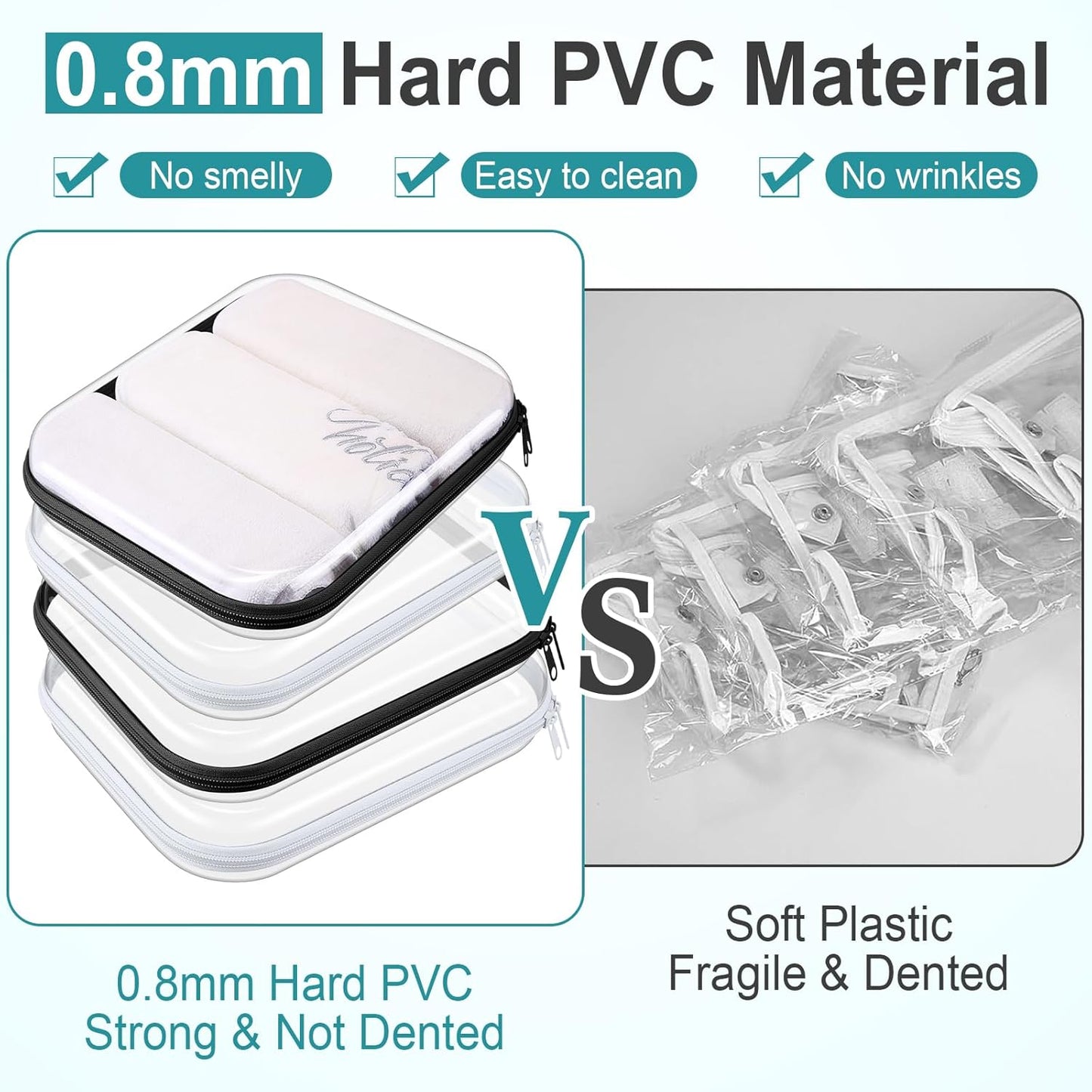 Hoolerry 4 Pcs Hard Clear Zipper Case Makeup Bags Plastic Pencil Pouch Transparent Storage Box Containers for Cosmetics, Snacks, Building Blocks, Puzzles(Black and White,9.8 x 7.9 x 2 in)