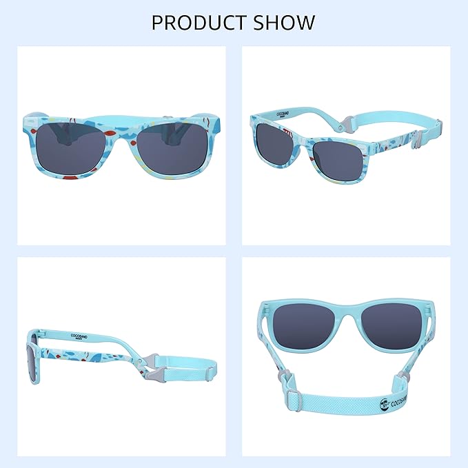 COCOSAND Flexible Baby Sunglasses with Strap Polarized UV Protection for Toddler Infant Newborn Boy Girl Age 0-24 Months