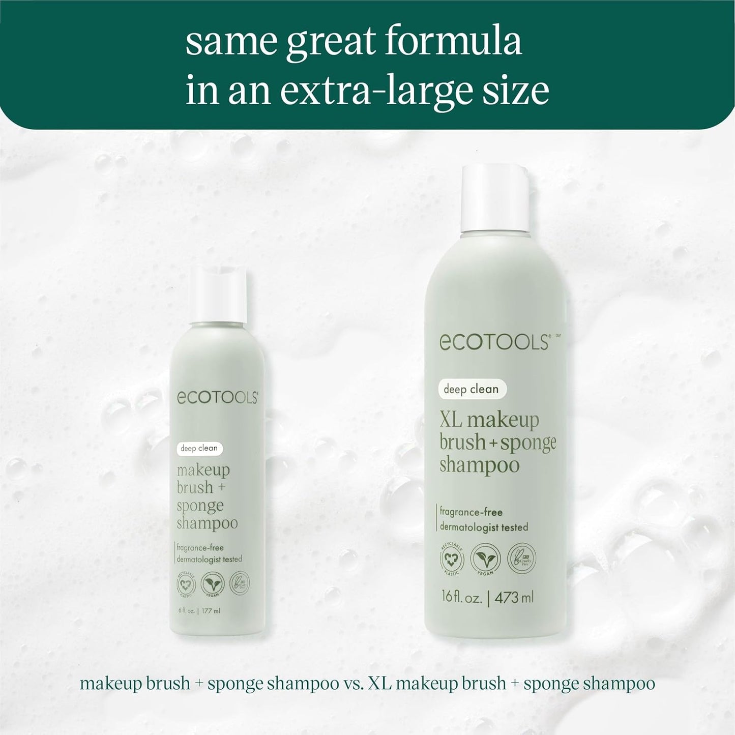EcoTools XL Makeup Brush + Sponge Shampoo, Removes Makeup, Dirt, & Impurities From Makeup Brushes & Makeup Blending Sponges, Fragrance-Free, Vegan, & Cruelty-Free 16 fl. oz./473 ml, 1 Count, Clear