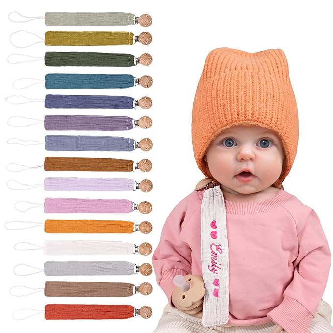 Personalized Bohemian Pacifier Clip Embroidered with Name is The Perfect Newborn Gift Made from eco-Friendly Bamboo! (White)