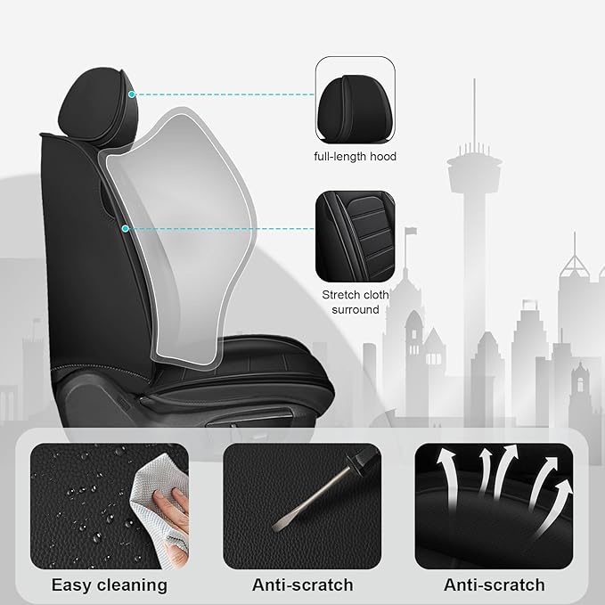 JOJ Car Seat Cover Fit for Toyota Highlander 2001-2025,7 Seat Car Seat Cover,No-Slip Waterproof Breathable Faux Leather Automotive Seat Covers Auto Interior Covers,Full Set with Pillow,Black