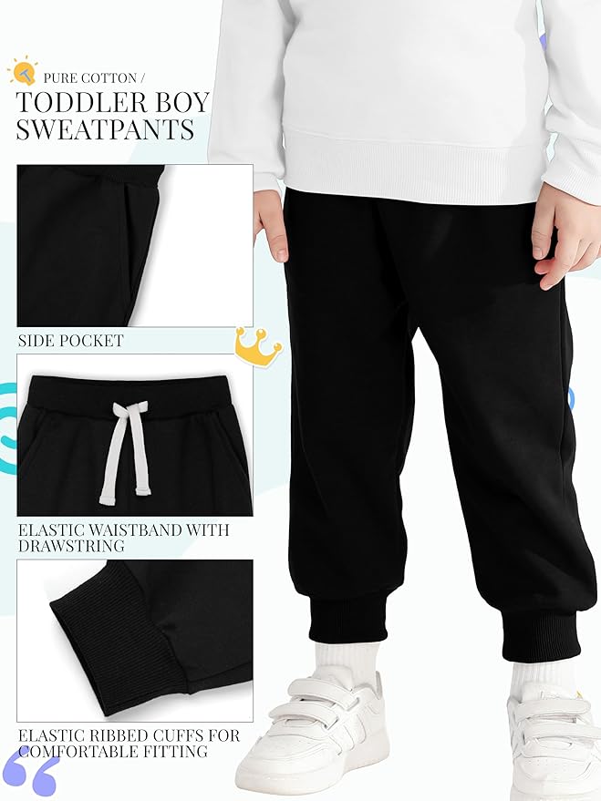 HXP 4 Pack Toddler Boys Sweatpants Pure Cotton Toddler Sweatpants Boys Kids Joggers Pants with Pocket Drawstring