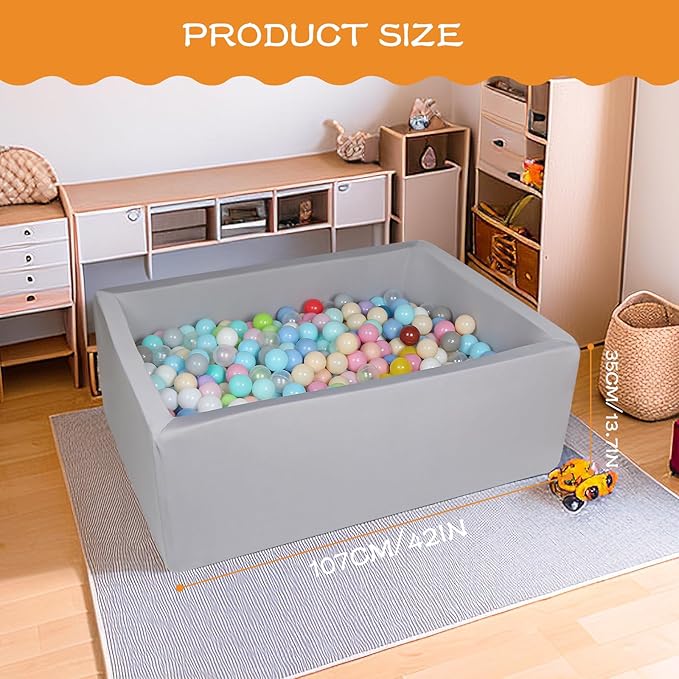 Foam Ball Pit - 42"x 30"x 13.8" Ball Pits for Toddlers, Soft Rectangle Kiddie Baby Playpen Ball Pool for Kids, Ideal Gift for Babies Indoor and Outdoor Game, Balls not Included