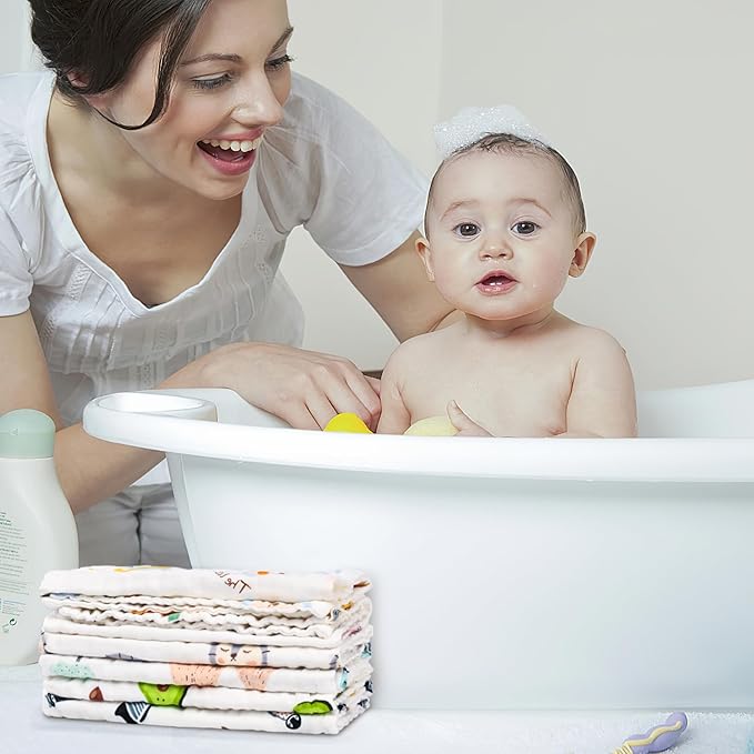 FOOK FISH Muslin Burp Cloths Cotton Burping Cloth 20'' X 10'' Pack of 6 for Baby Spit Up Cloths for Newborn,Absorbent,Soft,Large,6 Layers,Baby Burp Rags,Unisex,for Boys and Girls