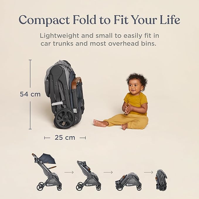 Ergobaby Metro+ Deluxe Compact Baby Stroller - Foldable, Lightweight Umbrella Stroller - Folds Down for Overhead Airplane Storage (Carries up to 50 lbs) - Car Seat Compatible - Skyline Shawdow