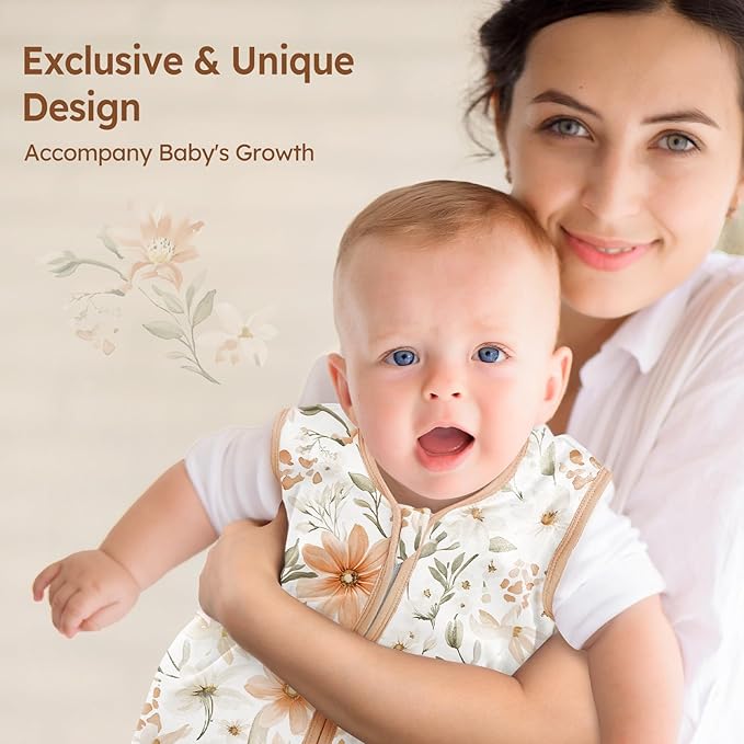 Baby Sleep Sack 18-24 Months 100% Cotton Lightweight 0.5 TOG Wearable Blanket Baby Sleep Bag with 2-Way Zipper for Infant Toddler Orange Flowers