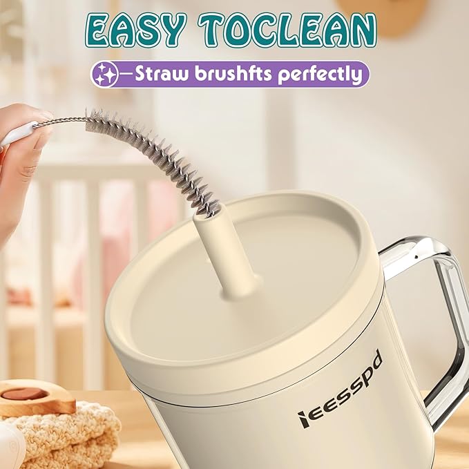 Toddler Cups – 9 oz Adorable Miniature Tumbler with Leak-Resistant Straw and Toddler-Friendly Handle, Encourages Hydration, Easy to Clean, Sippy cups for Toddlers 1-3，BPA Free silicone (Cream)