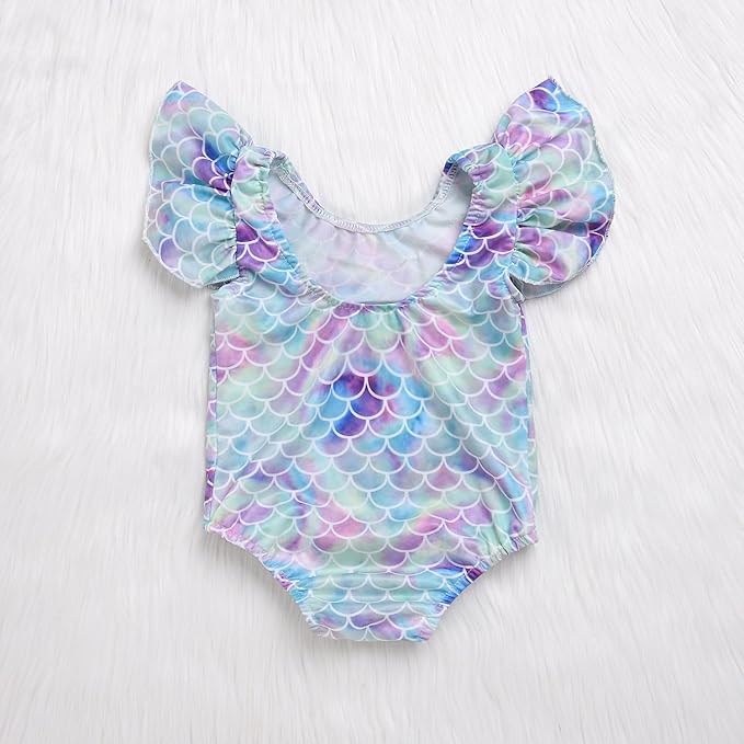 Toddler Girl Baby Ruffles Mermaid Fish Scale Swimsuit One Piece Swimwear Bathing Sunsuit