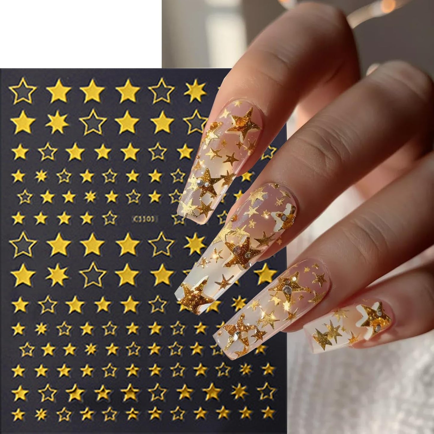 12 Sheets Stars Nails Stickers 3D Self Adhesive Nail Decals Stars Nail Design Shiny Starlight DIY Transfer Decal Colorful Star Nail Tip Sticker Pentagram Glitter Manicure Decoration