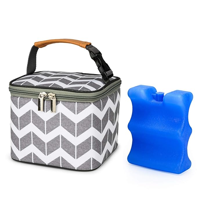 BreastMilk Cooler Bag with Ice Pack Fits 4 Large Baby Bottles Up to 5 Ounce, Baby Bottle Cooler Bag Great for Nursing Mom Daycare