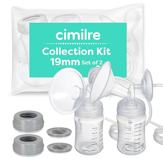 Cimilre 19MM Breast Milk Collection Kit, Double Pumping Breast Milk Collector Kit to Store Breast Milk, Includes Breast Shields, Valves, Backflow Protectors & Bottles