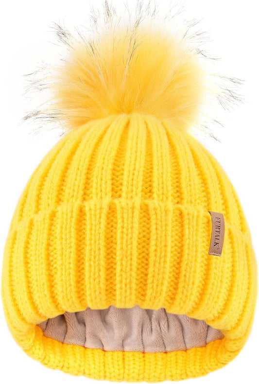 FURTALK Kids Winter Hat Toddler Knitted Beanie with Faux Fur Pom Poms for Baby Girls Boys