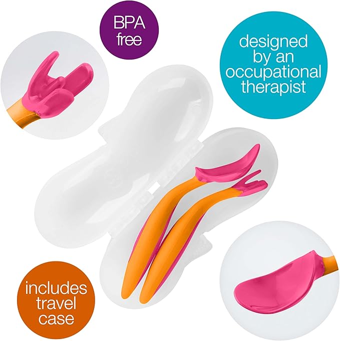 b.box Toddler Cutlery Set: Patented FLORK™ Designed Fork, Spoon & Travel Case, Easy Grip Handles, Dishwasher Safe, BPA Free (Strawberry Shake)